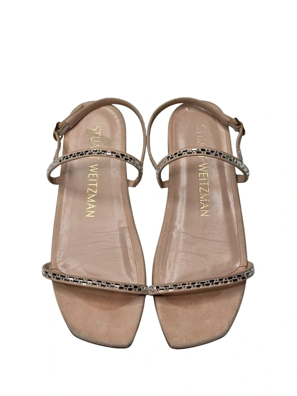 Stuart Weitzman ☀︎︎ Samarra Embellished Suede Strappy Flat Sandals ☀︎︎ Pink 7M